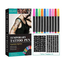 Temporary Tattoo Pen with Tattoo Stencils Tattoo Set Skin Friendly 10-Count Pack of Assorted Colors Easy To Clean for Women Men