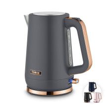 Tower Cavaletto 1.7L Jug Kettle with 3KW Rapid Boil, 360 Swivel Base, Removable Filter, Water Gauge, Illuminated Switch, Grey & Rose Gold, T10100RGG