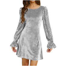 Women's Dress Long Sleeves Bodycon Dress Ruched Puff-Gray L