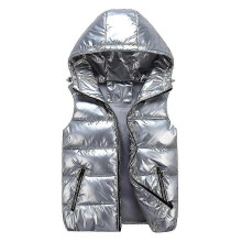 (L, Silver) Sliktaa Unisex Shiny Waterproof Sleeveless Jacket Lightweight Puffer Vest