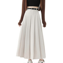 (S, apricot) High Waist Pleated Midi Skirt for Women Elegant A Line Designs with Adjustable Belt Fashion Autumn Streetwear coffee XL