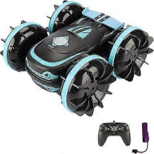 (Blue) 4WD 2.4GHz Waterproof Stunt RC Vehicle Watch Remote Control Amphibious Car