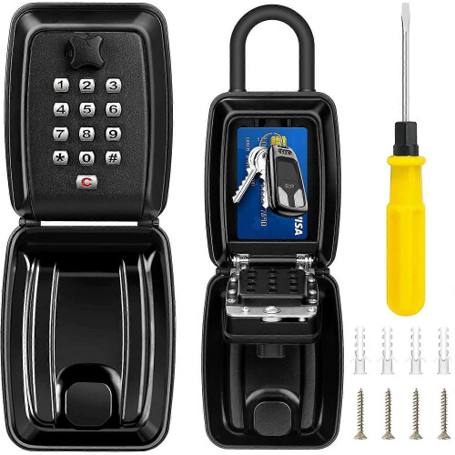Key Lock Box, Resettable Code 12-Digit Combination Lock Box High Security, Large Capacity Waterproof Key Safe with Easy Mounting Kit for Home Garage