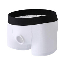 (L, White) Men Boxer Underwear Low Waist Breathable Design Front Opening Shorts Panties with Silicone Ring