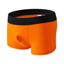 (XL, Orange) Men Boxer Underwear Low Waist Breathable Design Front Opening Shorts Panties with Silicone Ring
