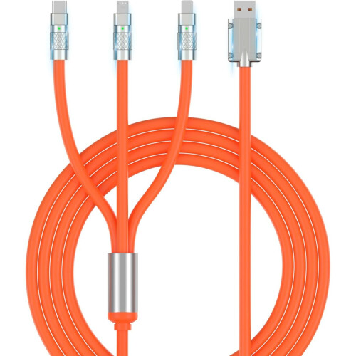 Cabo de carregamento 3 em 1, 60 W, 1,2 m, compatível com 8 pinos, USB tipo C e Micro USB para telemóveis e tablets