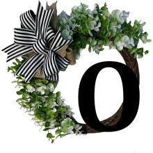 Front Door Wreaths Home Sign Wreath Decoration with Bow, 15 Inch Welcome Sign Garland Creative 26 A-Z Letter Farmhouse Spring Home Hanger Decor (A)