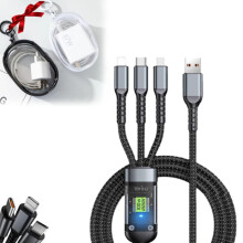 Cabo de carregamento e dados 3 em 1 transparente e luminoso, carregamento rápido 100 W, nylon entrançado 1,2 m