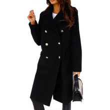 (XL, black) Autumn and Winter Women's Jacket Simple Long-sleeved Lapel Double-breasted Tweed Jacket for Women