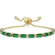 Green Women's Tennis Bracelet,Fashionable Adjustable Copper Bracelet, 18K Gold-Plated Sparkling Green Zircon Jewelry,Suitable