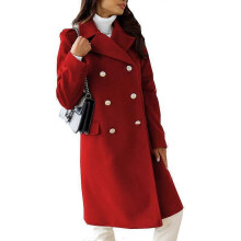(S, wine red) Autumn and Winter Women's Jacket Simple Long-sleeved Lapel Double-breasted Tweed Jacket for Women