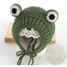 (46-51cm, Add cotton 2) Cartoon Frog Knitted, Winter Warm Hat Skullies Cap