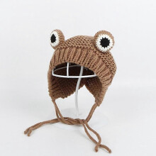(46-51cm, Brown) Cartoon Frog Knitted, Winter Warm Hat Skullies Cap