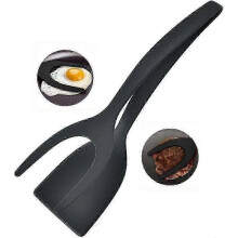 (black) 2 In 1 Egg Shovel Pancake Turner, Silicone Non-slip Frying Spatula Tongs, Kitchen Cooking Tool
