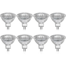 Halogen Bulb Gu5.3 Mr16 35w 12v Warm White 2800k Dimmable, Glass Cover 400 Lumens 2 Pin Replacement Spotlight, Pack Of 8 Cisea