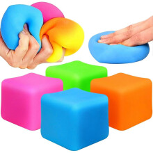 4Pcs Cube Stress Balls for Adults & Kids, Fidget Toy for Kids,  Squishy Rainbow Needoh Stress Ball Sensory Toys Stress Toys for Anxiety Relief