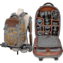Jwl-waterproof Photography Camera Bag Retro Batik Canvas Leather Backpack W Usb Port Fit 15.4inch La