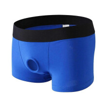(XL, Blue) Men Boxer Underwear Low Waist Breathable Design Front Opening Shorts Panties with Silicone Ring