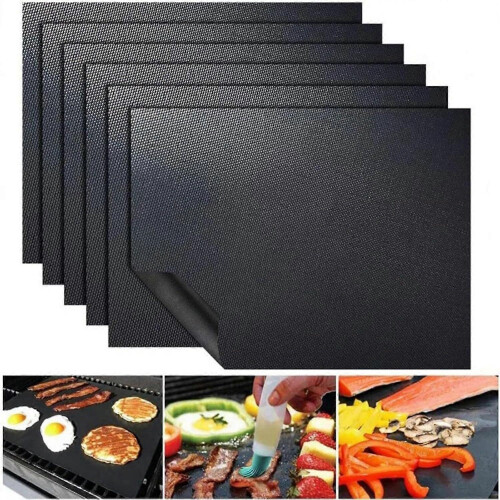 6-pack Grill Mat, Oven Mat, Baking Mat - Non Stick - 40x33 Black 6-pack
