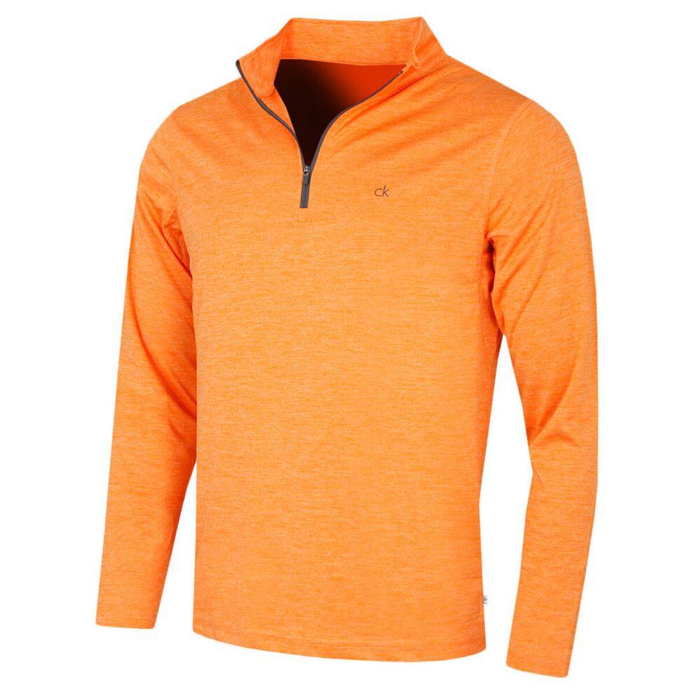 Calvin Klein (S, Marl) Mens 2026 Harlem 1/4 Zip Lightweight Technical Ck Golf Sweater Orange