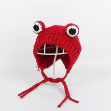 (46-51cm, Red) Cartoon Frog Knitted, Winter Warm Hat Skullies Cap