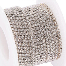 Brass Rhinestone Strass Chains Rhinestone Cup Chains with Spool Silver color Plated 2mm 10yards/roll