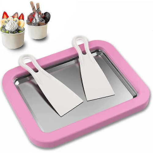 (Pink) Ice Cream Maker, Instant Ice Cream Roller Pan, With 2 Spatulas, Diy Ice Cream Tw