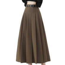 (L, coffee) High Waist Pleated Midi Skirt for Women Elegant A Line Designs with Adjustable Belt Fashion Autumn Streetwear coffee XL