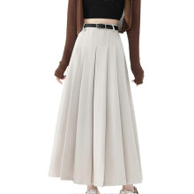 (M, apricot) High Waist Pleated Midi Skirt for Women Elegant A Line Designs with Adjustable Belt Fashion Autumn Streetwear coffee XL