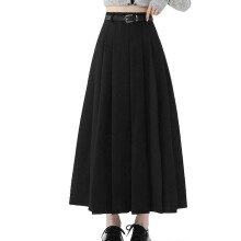 (XL, Black) High Waist Pleated Midi Skirt for Women Elegant A Line Designs with Adjustable Belt Fashion Autumn Streetwear coffee XL