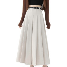 (L, apricot) High Waist Pleated Midi Skirt for Women Elegant A Line Designs with Adjustable Belt Fashion Autumn Streetwear coffee XL
