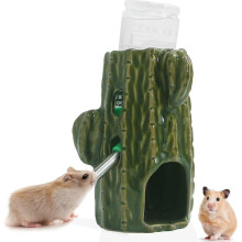 (Dark Green) 2-in-1 Adjustable Hamster Water Bottle, 80ml Gerbil Water Bottle With Stand, No Drip Chew Proof Ceramic Water Bottle Holder