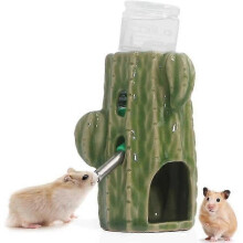 (Green) 2-in-1 Adjustable Hamster Water Bottle, 80ml Gerbil Water Bottle With Stand, No Drip Chew Proof Ceramic Water Bottle Holder
