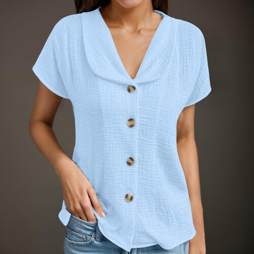 Womens 2025 Summer Linen Shirts Elegant Collared Button-White M 2