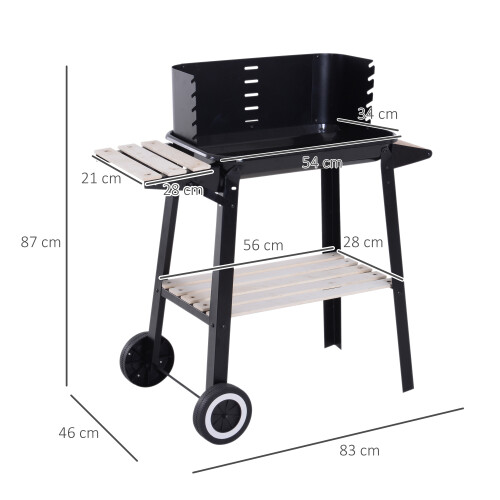 Outsunny Barbacoa de Carbón Negro 83 x 46 x 87 cm 2