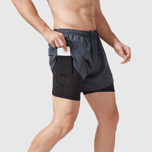 Athletic Double Layer Shorts Zipper Pockets 2