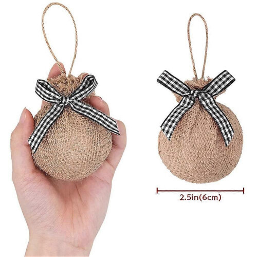 Enfeites de Natal para árvore, 12 peças, 6,35 cm (2-1/2 polegadas), xadrez branco e preto com costura, em juta. 1