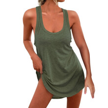 Women Casual Shirt Dress Sleeveless Neck-olivegreen XXL