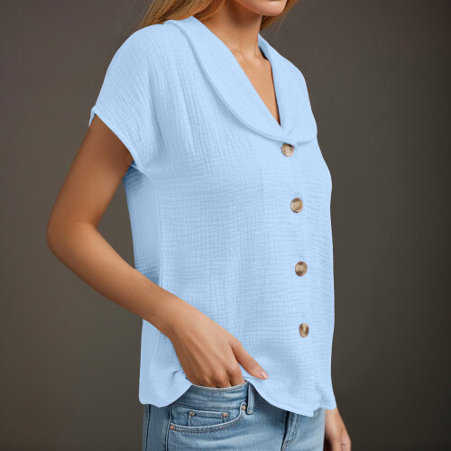 Womens 2025 Summer Linen Shirts Elegant Collared Button-White S 1