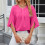 Solid color round neck five-quarter sleeve short-bean green M 5
