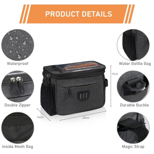 Bolsa frontal para bicicleta, multifuncional, de grande capacidade, compatível com bicicleta elétrica 1