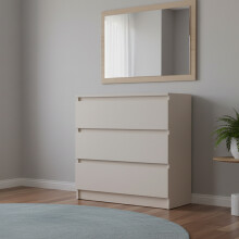 (Cashmere) 3 Drawer Chest of Drawers - Small Bedside Table & Storage Cabinet for Bedroom, Living Room & Office (70 cm W x 40 cm D x 77 cm H)