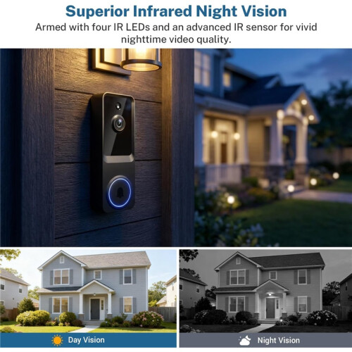 Wireless Video Doorbell Camera with Cloud Storage, Night Vision, Real-Time Alerts for Home Security 1