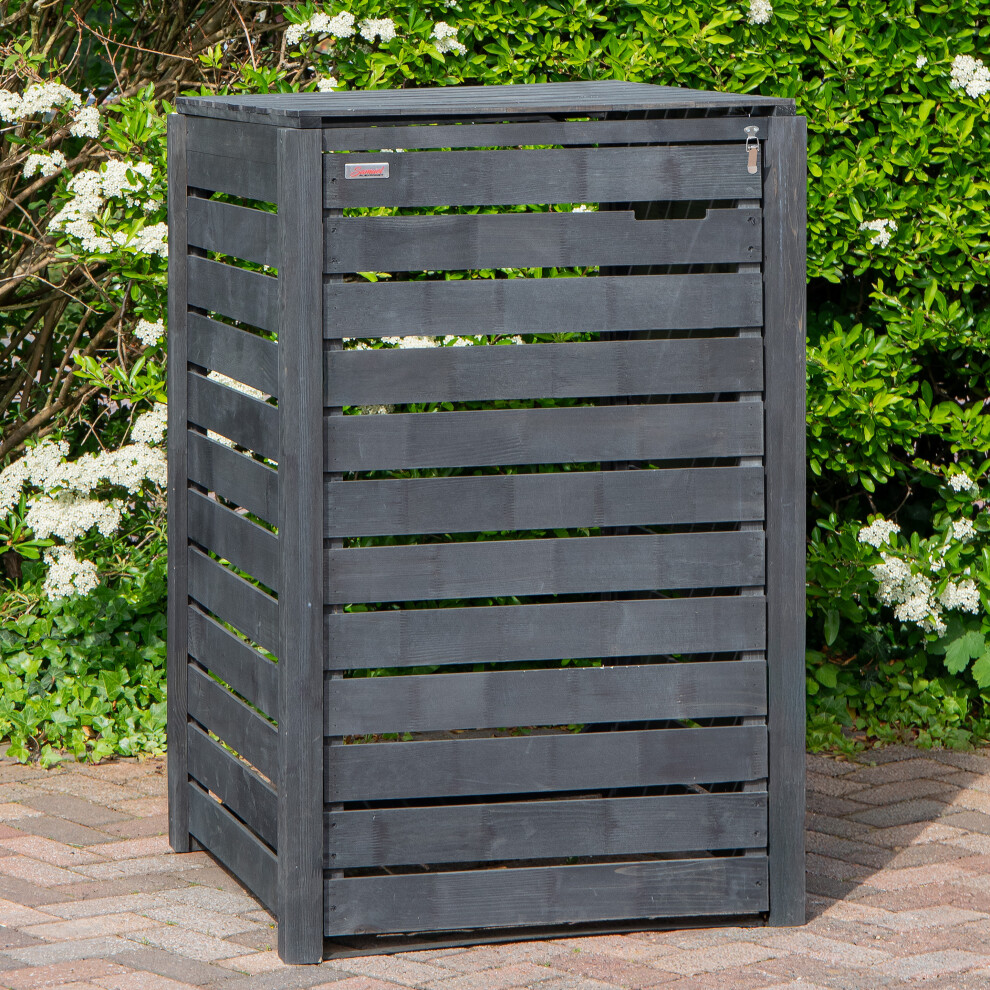 Samuel Alexander Wooden Garden Bin Shed - Single, Dark Grey - Image 4