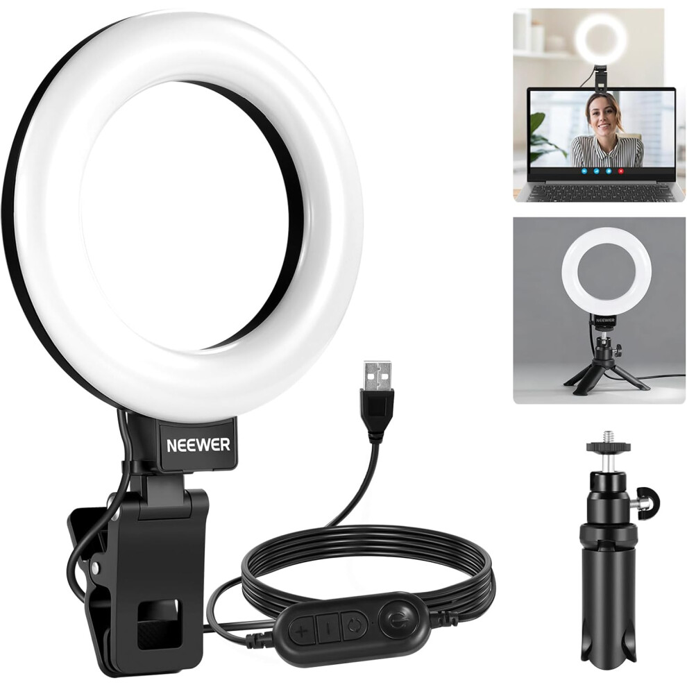 Neewer 5" Ring For Video Conference Ing, Clip On Kit With Desk Tripod Stand For Monitor Laptop Light