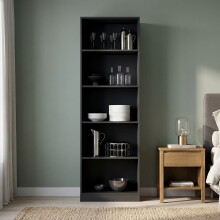 5 Tier Bookcase, Tall Freestanding Book Shelf for Living Room, Study and Bedroom, Wooden Shelving Unit Book Case (60cm L x 30cm W x 182cm H) Black