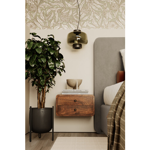 Mid Century Wall Mounted Bedside Table 2 Drawers 1