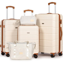 (Beige, 5 PCS) Reiseset,Set aus leichten Reisekoffern mit Hartschale aus ABS,21 Zoll + Reisetasche und Kosmetiktasche