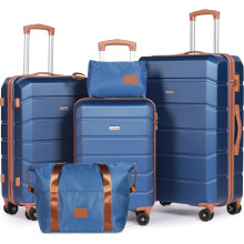 (Blue-brown, 5 PCS) Reiseset,Set aus leichten Reisekoffern mit Hartschale aus ABS,21 Zoll + Reisetasche und Kosmetiktasche