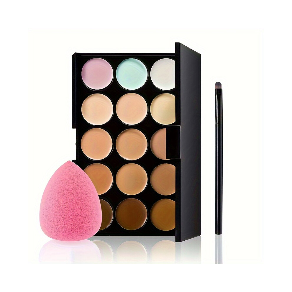 Cream/Dark (3Pcs 01) 15-Color Concealer Palette Foundation Waterproof Coverage For Facial Circles Freckles Primer Brightening